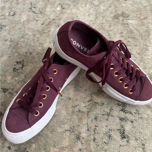 Converse Burgundy Canvas Sneakers with White Wedge Sole